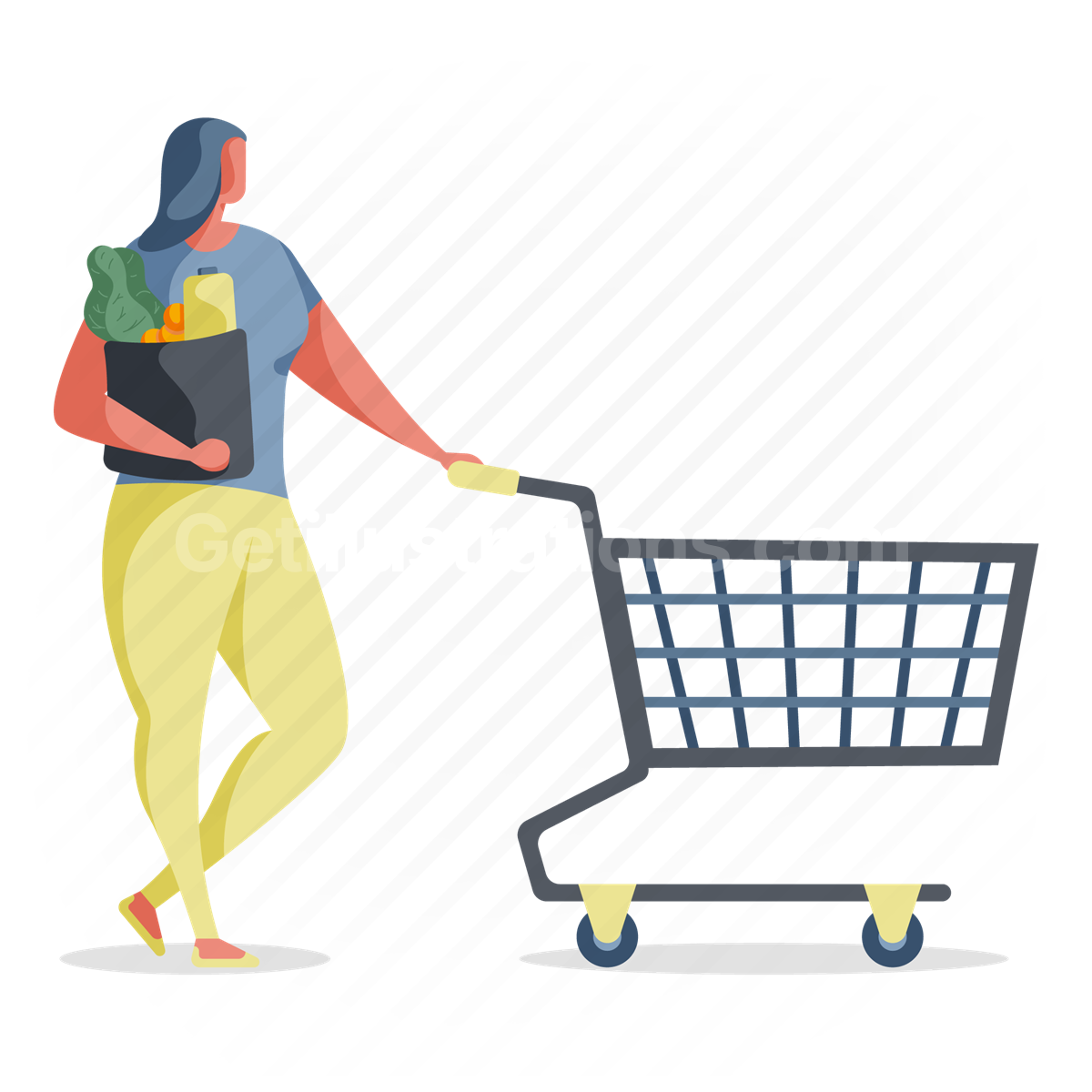 woman, groceries, cart, purchase, shop